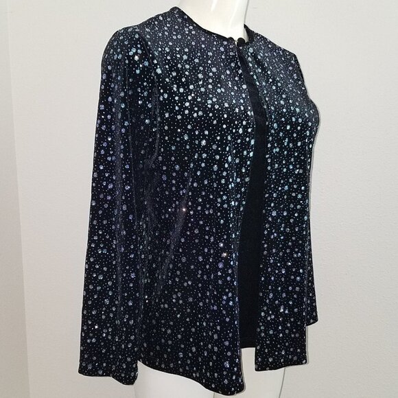 Notations Petite Velvet Black Silver Cardigan PM Petite Medium - Picture 6 of 7